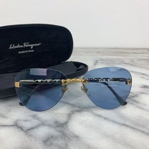 Salvatore Ferragamo eyeglasses gold logo blue tint